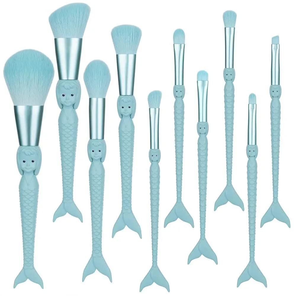 10 piece Mermaid Makeup Brush Set Soft Bristles Eye Shadow Brush Makeup Tool