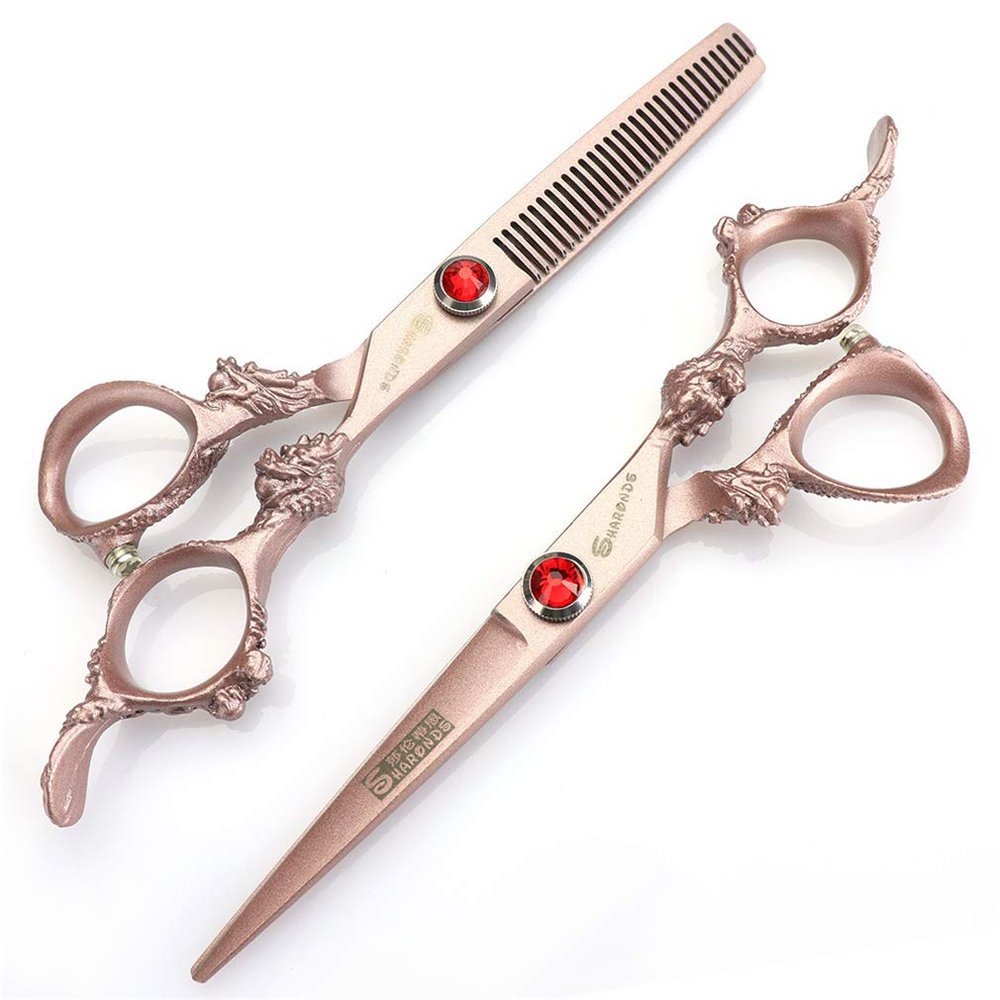 6.0 Inch Hair Cutting Scissors Set,Hairdressing Scissors 440C Stainless Steel Styling Tool (Light And Sharp),for Barber/Salon/Home Shear Kit (Red 5.5 Inch)