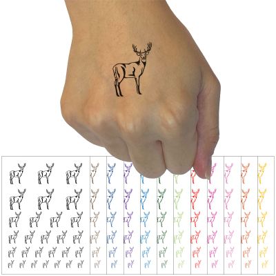 White-Tailed Deer Buck Hunting Forest Animal Temporary Tattoo Water Resistant Fake Body Art Set Collection - Orange (One Sheet)