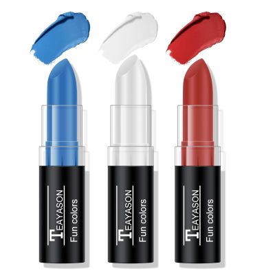 FREEORR 3 Colors Blue White Red Face Body Paint Stick, Blue White Red Flag Color Face Paint for Baseball/Football/Halloween Accessories Vampire/Joker/Clown Makeup Cream Face& Body Paint Easy to Blend