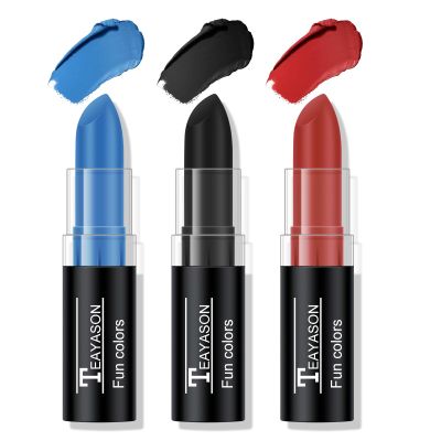 FREEORR 3 Colors Blue Black Red Face & Body Paint Stick, Eye Black Baseball Sticks for Baseball/Football/Halloween Accessories Vampire/Joker/Clown Makeup Cream Easy to Blend