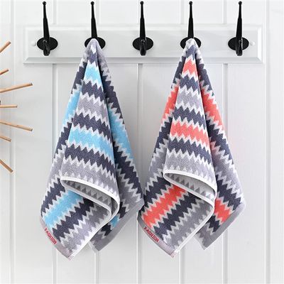 2 Piece of Cotton Towel Jacquard Colorful Wave Pattern Absorbent Soft Facial Towel (Color : A, Size : 3474 cm) (A 34 * 74 cm)