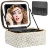 Extrei Gent Makeup Travel Train Case with Mirror LED Light 3 Adjustable Brightness Large Cosmetic Bag Portable Storage Adjustable Partition Waterproof Makeup Brushes Make up Jewelry Gift for Women view 1