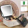 Extrei Gent Makeup Travel Train Case with Mirror LED Light 3 Adjustable Brightness Large Cosmetic Bag Portable Storage Adjustable Partition Waterproof Makeup Brushes Make up Jewelry Gift for Women view 2