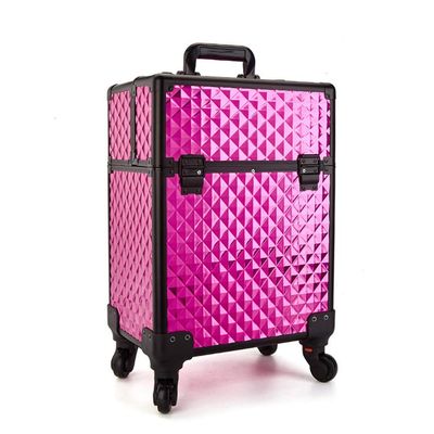 Aluminum Alloy Cosmetic Case Trolley with Wheel Beauty Vanity Case Salon Toolbox Multi-Layer Nail Storage Box (rosered)