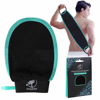 R'GANIA Deep Exfoliating Glove & Back Exfoliator 100% Viscose. Korean Exfoliating Mitt for Removing Dead Skin, Keratosis Pilaris & Self-Tan Full Body Exfoliator for Smooth, Glowing Skin