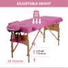 2 Section Foldable Massage Table, Height Adjustable Portable Massage Table Lash Bed Massage Bed with Carrying Bag Face Cradle Armrest & Hand Pallet, Lightweight Wooden Frame Massage Tables, PINK view 3
