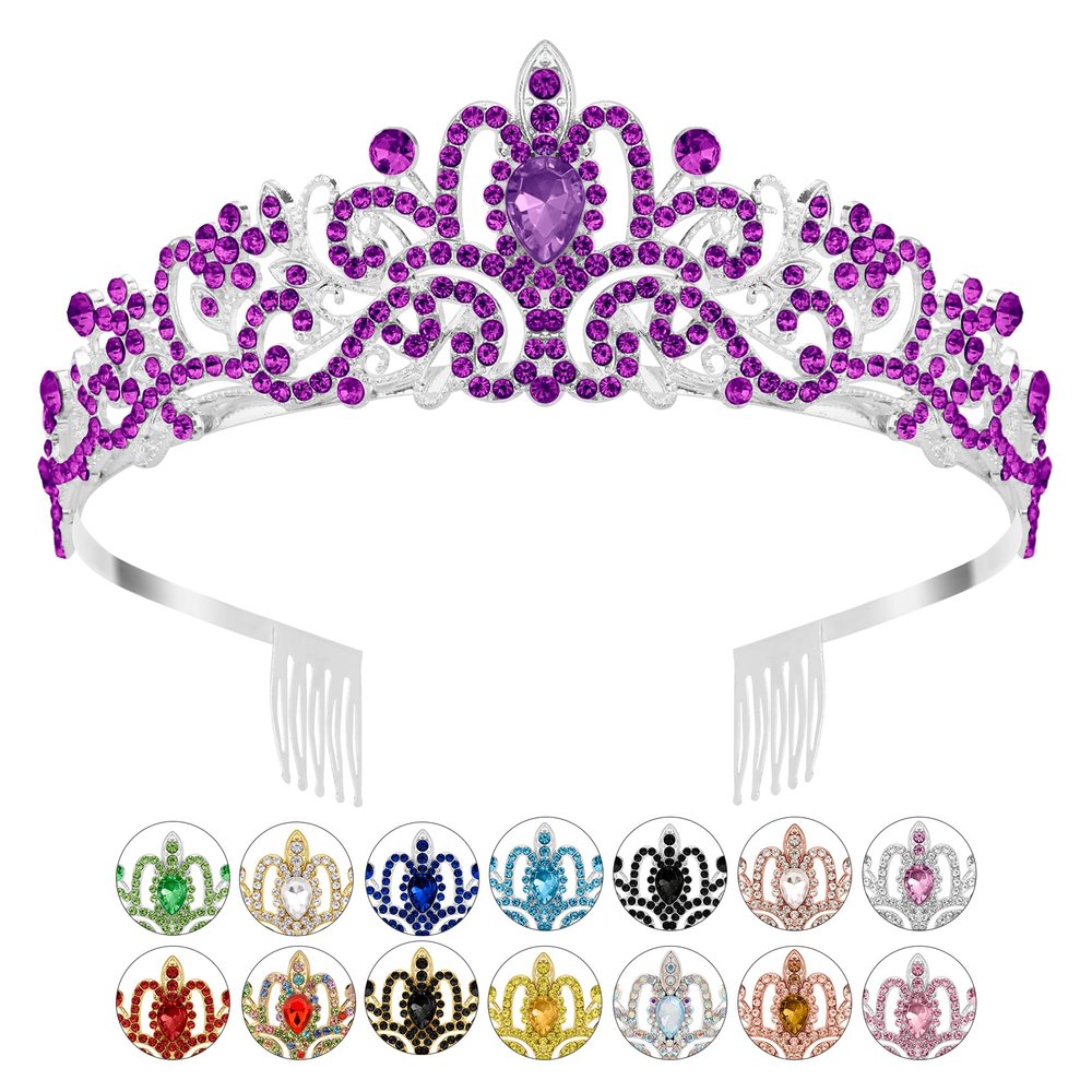 Crowns Purple Crystal Tiaras for Women Rhinestone Headbands for Girl Happy Birthday Princess Crown with Combs Elegant Headdress Decorations for Christmas Bridal Wedding Prom Party Costumes Gifts