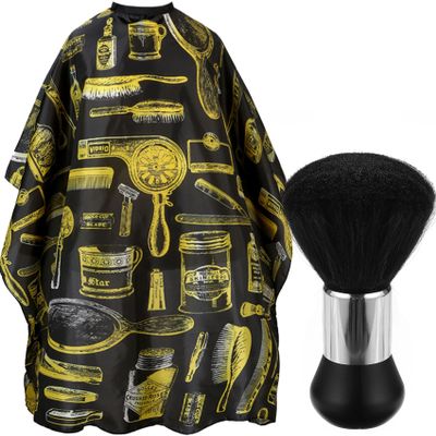 Borogo Professional Hair Cutting Cape with Neck Duster Brush, Salon Barber Cape, Hairdressing Accessories Yellow Stripe