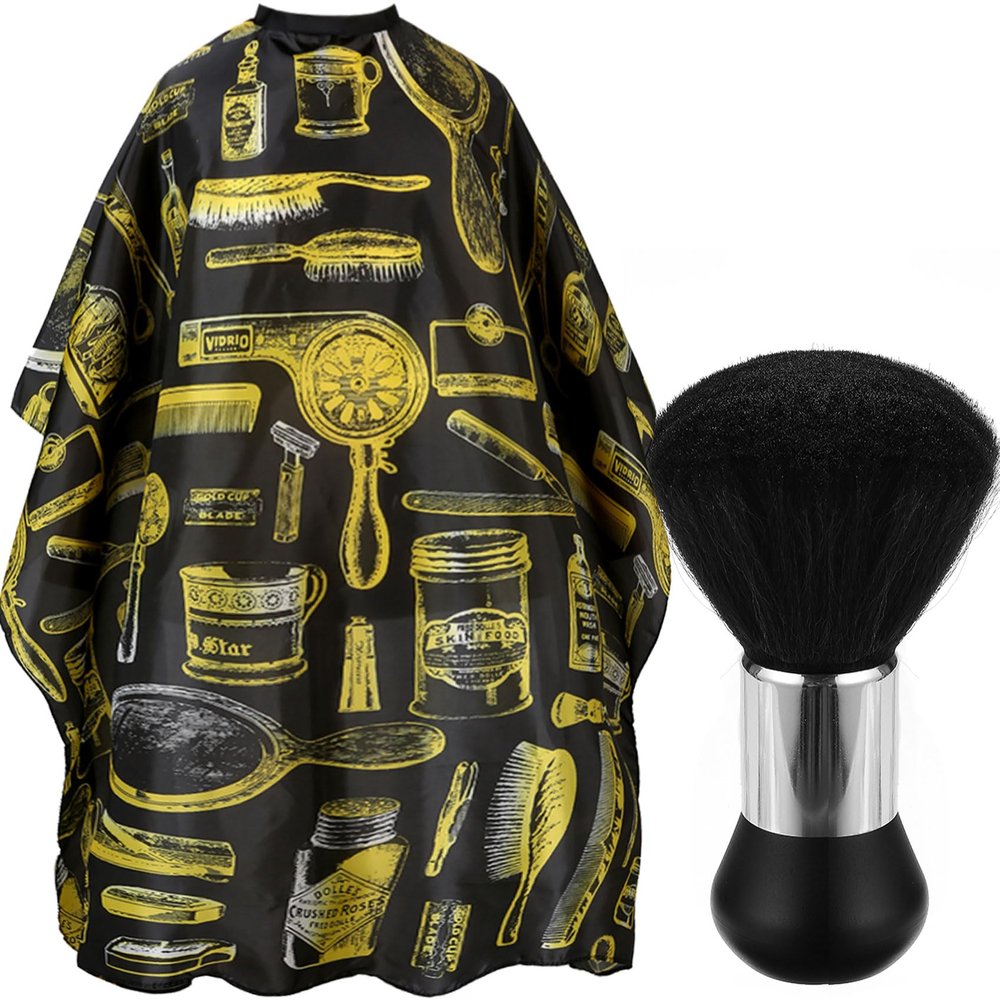 Borogo Professional Hair Cutting Cape with Neck Duster Brush, Salon Barber Cape, Hairdressing Accessories Yellow Stripe