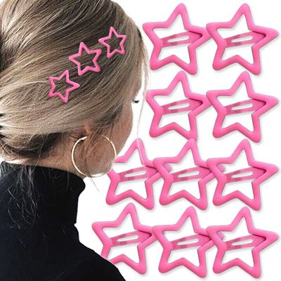 10pcs Pink Star Hair Clips for Girls Cute Small Hair Clips for Women Kawaii Pentagram Snap Clip Star Clips for Hair Barrettes Metal Hairclip Hollow Out Pink Stars Hairclips Accessories
