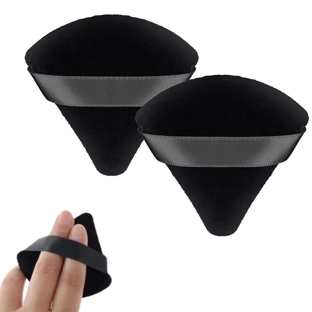 2pcs Black Velour Triangle Powder Puff,Soft Pure Cotton Face Makeup Sponge Powder Puffs,Loose Powder Cosmetic Foundation Mineral Powder Wet Dry Cotton Velour Sponge Makeup Tool
