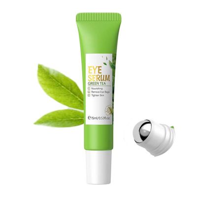 AKARY Green Tea Eye Serum and Under Eye Roller Cream, for Eye Bags Puffiness, Caffeine Eye Cream with 360 Massage Ball Reduce Wrinkles and Fine Lines, Under Eyes, Moisturizing, Hydrating, Firming Eye Skin (Green Tea)