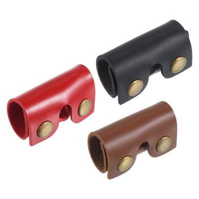 PATIKIL Leather Razor Head Protecting Cover, 3-in-1 Safety Razor Head Protecting Sheath Shaver Tip Cover for Travel, Red Black Brown