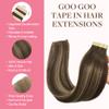 GOO GOO Tape in Hair Extensions Human Hair, 4/27/4 Balayage Chocolate Brown to Caramel Blonde, 16inch 25g 10pcs, Skin Weft Seamless Invisible, Silky Straight with Thick Ends, Remy Human Hair view 2