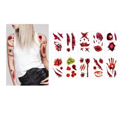 Halloween Face Temporary Tattoo For Women Girls Boys,10 Sheets Waterproof 3D Fake Scars Tattoo Temporary Halloween Makeup Kit for Party Cosplay Costume (02)