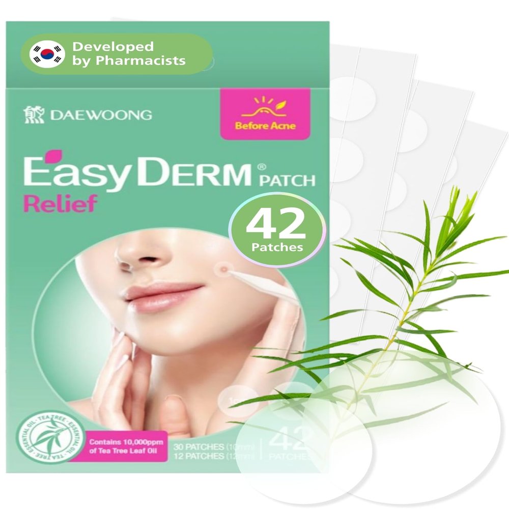 DWEasyDerm EasyDerm Relief Invisible Patch(42 counts) I Contains 10,000ppm of Tea Tree Oil, Pimple Patch, Ultra-slim 0.1mm, Waterpoof, Korean Pimple Patches Stocking Stuffer Holiday Gift MUST HAVE