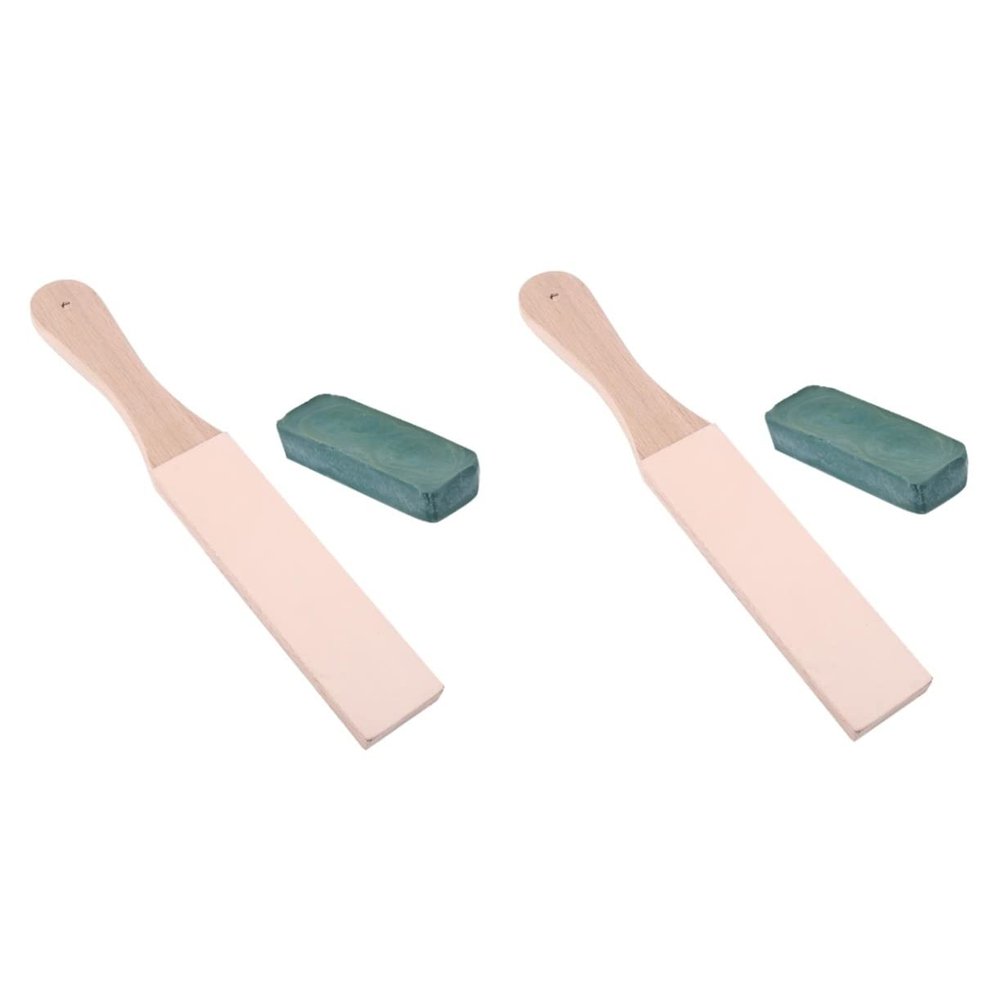 EXCEART 4pcs Wooden Double Sided Knife Sharpener Leather Strop Razor and Carving Tools Sharpener Knife Sharpening Kit