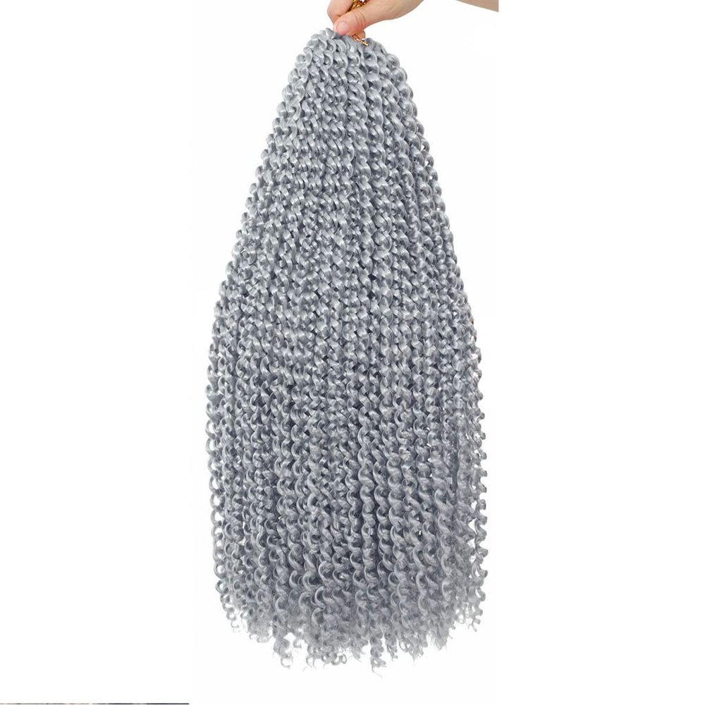 Passion Twist Hair 18 Inch Water Wave Crochet Hair 6 Packs Passion Twists Braiding Hair Long Bohemian Braids Hair Synthetic Extensions (18Inch, 6Packs Grey)