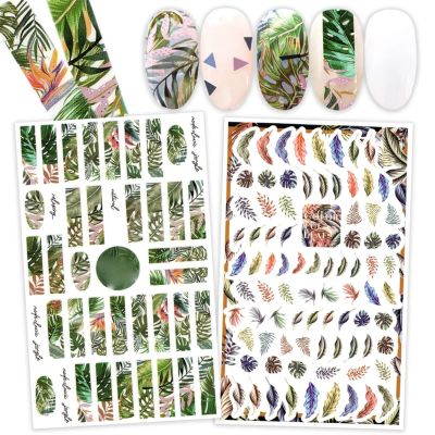 2 Sheets Jungle Lovers Tropical, Nail Art Stickers, Colorful Tropical Leaf Flowers, Palm Leaf, Bird of Paradise, Nail Decals Self Adhesive, Each Sticker Measures Approximately 3.5 x 5inch.