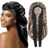 2Pcs Bonnets for Black Women Braid Bonnet, Large Long Satin Bonnet for Braids, Silk Bonnet with Stretchy Tie Band Sleep Cap Hair (2Pcs-Black&Leopard) view 1