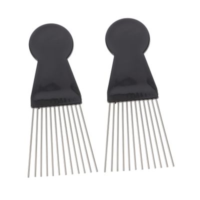 2pcs African Comb Men's Hair Brush Black Comb Styling Hair Brush Afro Pick Curly Barber Pick Barber Styling Man Black Beard Stainless Steel, Abs Major