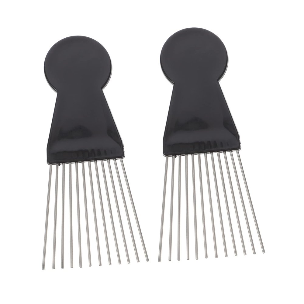 2pcs African Comb Men's Hair Brush Black Comb Styling Hair Brush Afro Pick Curly Barber Pick Barber Styling Man Black Beard Stainless Steel, Abs Major
