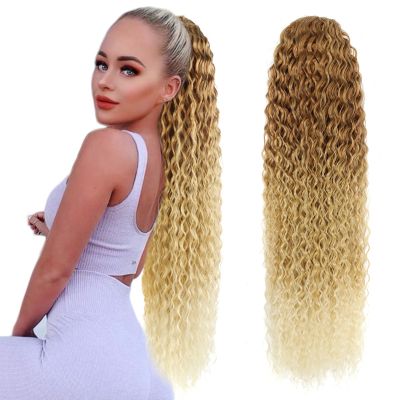 fashion icon hair Long Curly Drawstring Ponytail Extension 30Inch Corn Wave Clip in Ponytail Extensions Synthetic Hairpiece for Black Women(0T27/613)