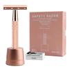 Double Edge Safety Razor with Stand, Reusable Metal Single Blade Razors for Men and Women, with 10 Platinum Coated Double Edge Safety Razor Blades, Women's Safety Shaving Razors, Rose Gold view 1