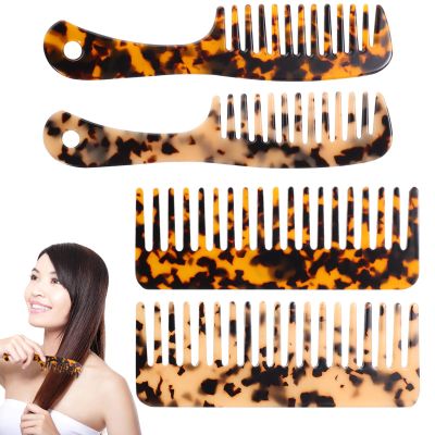 Beaupretty 4pcs Wide Tooth Comb Leopard Pattern Hair Detangling Comb Travel Pocket Tortoise Shell with Handle for Wet Dry Hair
