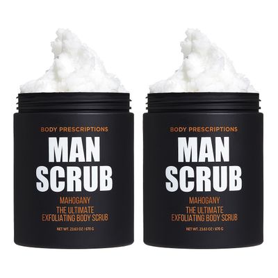 Body Prescriptions Mens Exfoliating Body Scrub  Ultimate Skin Cleansing Wash in Jar with Twist-Top Lid, For All Skin Types, 21 Ounce (Pack of 2), Mahogany