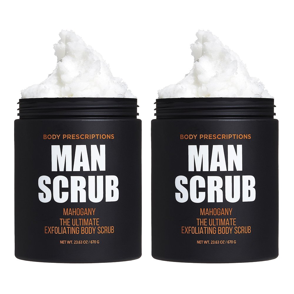 Body Prescriptions Mens Exfoliating Body Scrub Ultimate Skin Cleansing Wash in Jar with Twist-Top Lid, For All Skin Types, 21 Ounce (Pack of 2), Mahogany