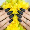Hypnaughty Press On Nails - Caviar Black Almond & Rhinestone Noir Matte Black Coffin with Gunmetal Rhinestones, Trendy & Salon Quality Reusable Nails With Kit view 4