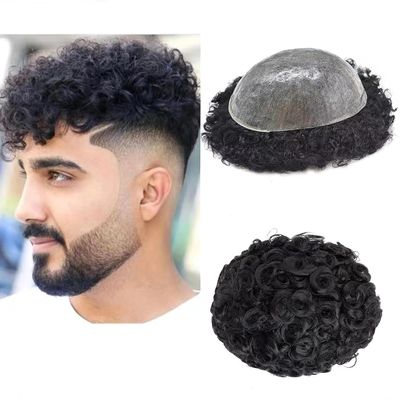 Healthlif Afro Toupee For Black Men Kinky Curly Human Hair Unit African American Hair Toupee Natural Afro Wave Hair Units Replacement System PU Injection Black Mens Hairpiece