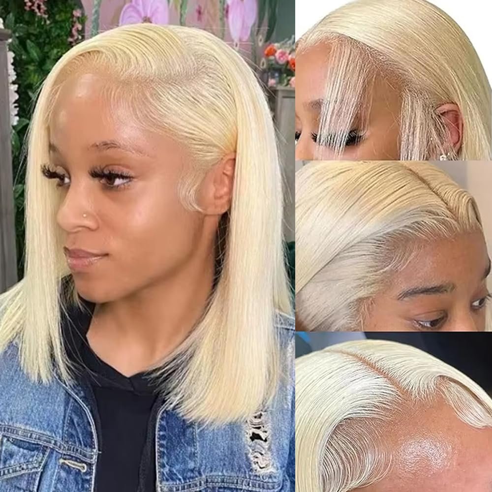 13X4 HD Transparent Pre Plucked 613 Blonde Blunt Cut Bob Wig Human Hair Lace Frontal Wigs With Baby Hair Wear And Go Glueless Wigs Human Hair Honey Blonde Short Bob Lace Front Wigs For Black Women
