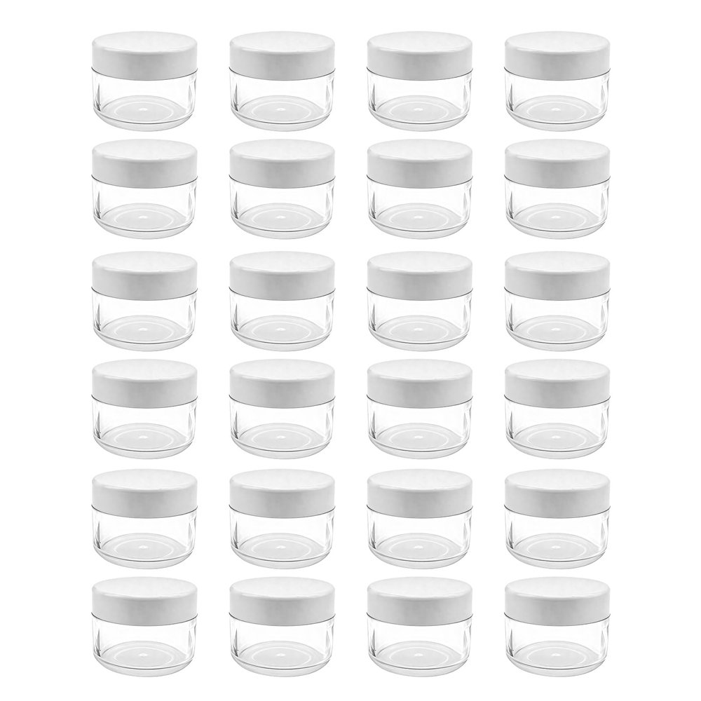 24 Clear Plastic Cosmetic Jars with White Lids, 15ml/0.5oz, Round, Slime Jars for Beauty Products, Lotion, Cream, Travel Storage