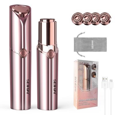 SEIHAI Facial Hair Removal for Women(Luxury), Hair Removal Device, Rechargeable Hair Remover/face shavers, Facial Hair Remover for Upper Lip, Chin, Included 4 x Replacement Heads