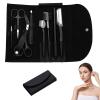 8PCS/SET Professional Eyebrow Shaping Grooming Kit - Beauty Tools Set with Leather Bag Eyebrow Grooming Kit for Women & Men, Eyebrow Trimming Kit With Razor Eyebrow Scissors and Brush with Comb Black view 1