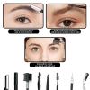 8PCS/SET Professional Eyebrow Shaping Grooming Kit - Beauty Tools Set with Leather Bag Eyebrow Grooming Kit for Women & Men, Eyebrow Trimming Kit With Razor Eyebrow Scissors and Brush with Comb Black view 3