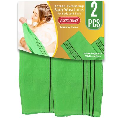 etreetowel Extra Large Size 35.4" x 11" (2 PCs) Korean Asian Exfoliating Bath Washcloths Mitt Scrub for Body and Back washcloth Glove Viscose Rayon Towel for Soft Skin