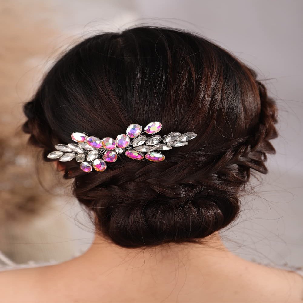 BERYUAN Rhinestone Hair Comb with Crystals - Bridal Side Accessory for Wedding Hair Piece for Women and Girls (ab color)