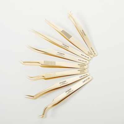 DeceMars Fiber Tip Eyelash Extensions Tweezers Stainless Steel Lash Tweezer Gold (04)