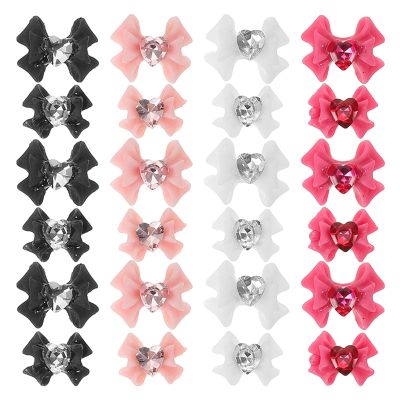 Beavorty 40pcs Bow Nail Decoration Pink Accessories Resin Jewelry Dark Pink Bow Tie 3D Nail Art Ribbon Knot Ornament Manicure DIY Charms Art Jewelry Charms Supplies