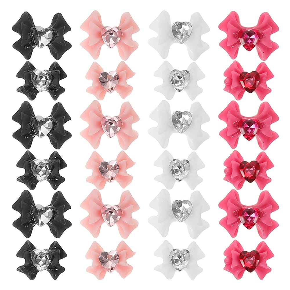 Beavorty 40pcs Bow Nail Decoration Pink Accessories Resin Jewelry Dark Pink Bow Tie 3D Nail Art Ribbon Knot Ornament Manicure DIY Charms Art Jewelry Charms Supplies