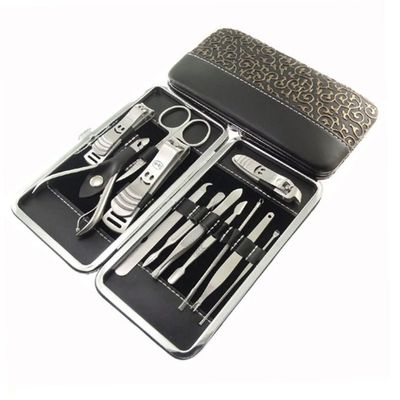Abaodam 12pcs Stainless Steel Manicure Set Plant Print Case Complete Nail Grooming Kit for Home and Travel Use Includes Clippers Scissors and More