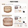 EACHY Travel Makeup Bag, Large Capacity Cosmetic Bags for Women, Waterproof Portable Open Flat Toiletry Bag Make up Bag with Divider and Handle, Gifts for Women (Brown, Large) view 3