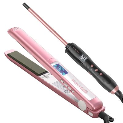 Wavytalk 3/8 Inch Small Curling Iron Wand and 1 Inch Hair Straightener (Rose Gold)