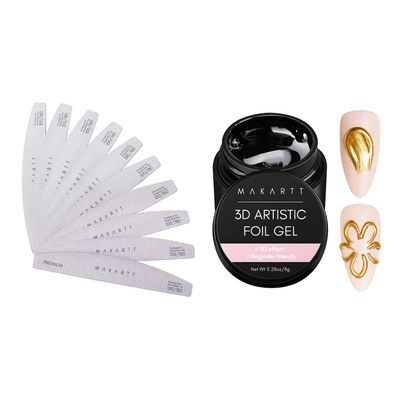Makartt 3D Nail Foil Glue with Nail File Bundle, 8ml Foil Transfer Gel Foil Adhesive Glue, 100/180 Grit Nail Files for Acrylic Nails Gel