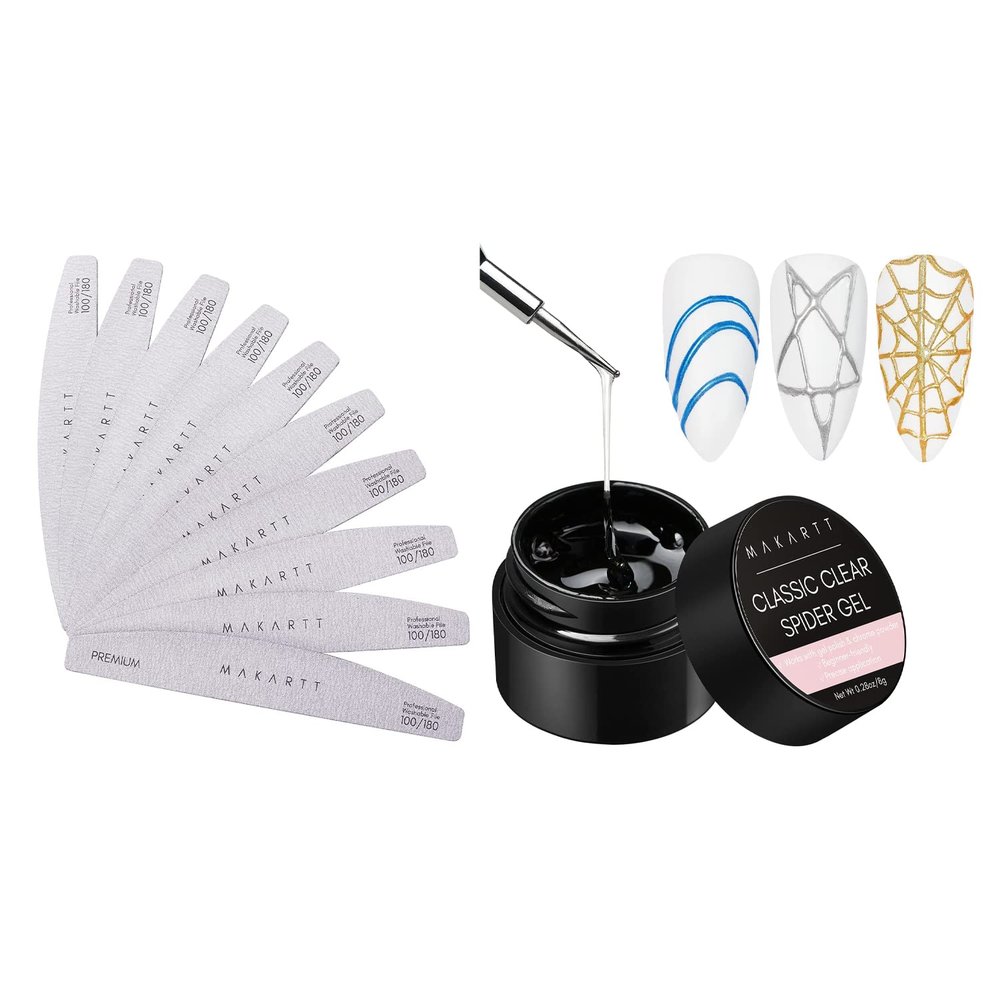 Makartt Clear Spider Gel for Nail with Nail File Bundle, Gel Nail Paint Drawing 3D Spider Gel Nail Art Polish, 100/180 Grit Nail Files for Acrylic Nails Gel