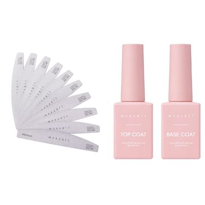 Makartt No Wipe Top Coat and Base Coat Kit with Nail File Bundle, 8ml Foil Transfer Gel Foil Adhesive Glue, 100/180 Grit Nail Files for Acrylic Nails Gel